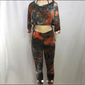 Tie Dye Ruched Pants and Crop Top